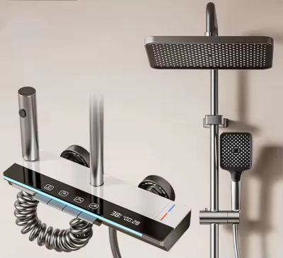 Digital Display Shower System with Piano Keys, Space Aluminum, Wall-Mounted - HS-1818