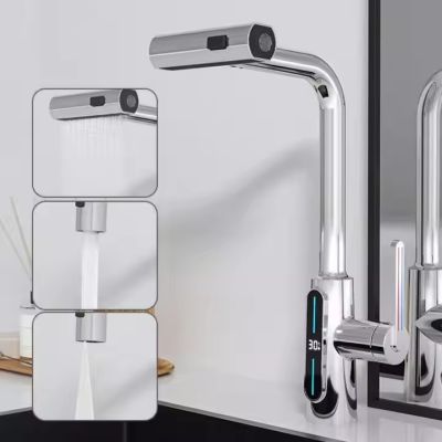 Pull down kitchen faucet, digital temperature display 3 modes, 360° rotating hot and cold sink kitchen