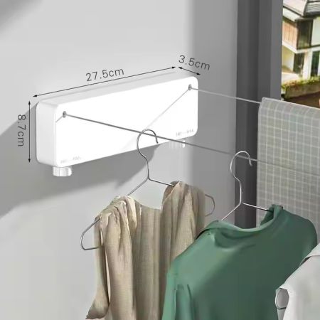 Wall mounted clothes line, retractable clothes line 5.2 m, bathroom washing and drying line