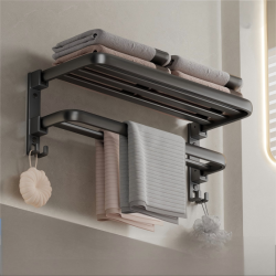 Wall Mounted Towel Rack, Foldable Double-Layer, Space-Saving, Aluminum