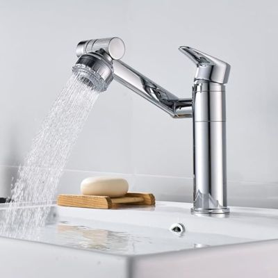 Single-Handle Basin Faucet, 360° Swivel, Polished Chrome, Bathroom Sink